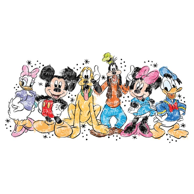 Watercolour Mickey and Friends Png, Mickey Goofy Donald Daisy Minnie Pluto Sublimation Design, Family Vacation Png, Family Trip Png