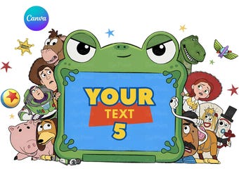 Nome personalizzato di Toy Story in formato PNG, modello Canva modificabile, design per maglietta di compleanno, download digitale