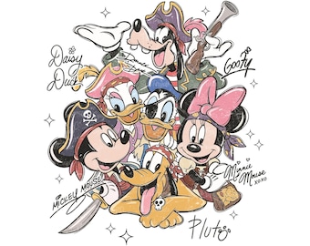 Immagine PNG per bambini piccoli dei Pirati dei Caraibi Disney / Download digitale di Topolino e i suoi amici pirati / Stampa a sublimazione coordinata per la famiglia dei Caraibi