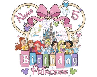 Custom Name Age Disney Princess Coquette Bow Birthday Png, Magic Kingdom Birthday Girl Png, Disney Castle Png, Disneyland Princess Gift
