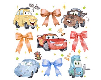 Cars de acuarela (Png), Rayo McQueen (Png), Lazos de Cars (Png), McQueen y sus amigos (Png), Resortes de radiador, Diseño de sublimación de Cars, Cars McQueen