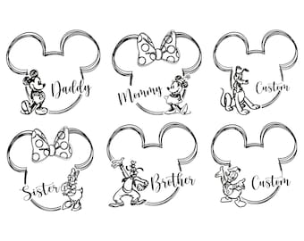 Custom Name Mickey and Friends Family Png, Personalized Disney Mickey Mouse Png, Mickey And Minnie Head Sketch Trip 2026, Digital Download