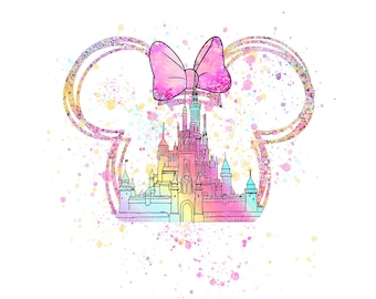 Watercolor Castle Png, Mouse Ear Castle Png, Retro Colorful Castle Png, Sublimation Design Png, Magic Kingdom Png, Watercolor Minnie Castle