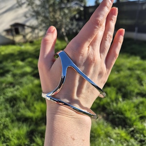 Adjustable 18K Gold Plated Palm Bracelet • Premium Rhodium Hand Cuff • Minimalist Dual Line Palm Cuff • Avant Garde Statement Hand Jewelry