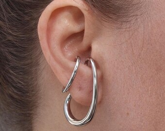 Pendiente de oreja plateado sin perforación, engaste de latón chapado en plata, alternativa minimalista a los pendientes llamativos, regalo para ella.