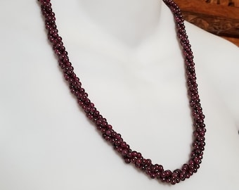 Garnet 14K Beaded Necklace Multi Strand Twist Vintage Gemstone Jewelry