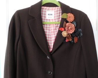 MOSCHINO Cheap & Chic Coat Outerwear Brown Jacket Flowers Retro Italian Designer Fashion 1990s