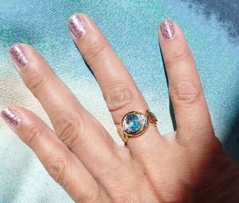 Blue Topaz Diamond 14K Gold Vintage Ring Estate Fine Jewelry