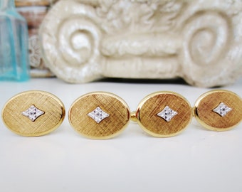 Amway Artisan Cuff Links 1/20 12 KT Gold Filled Diamond Oval Gold GF Retro Men's Unisex Accessory 1970s (1 pair)