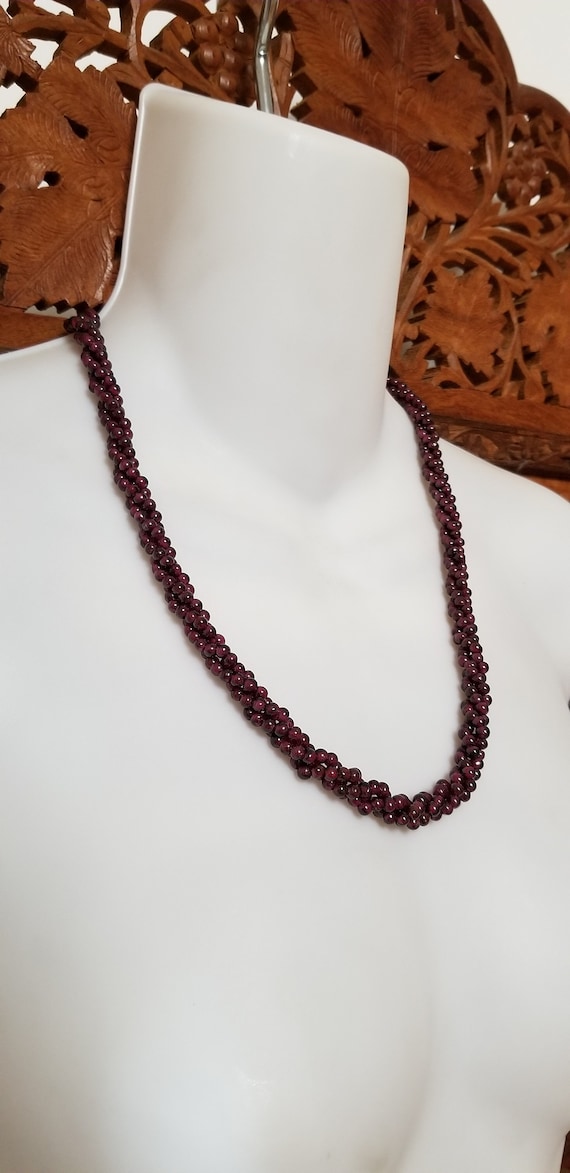 Garnet 14K Beaded Necklace Multi Strand Twist Vint