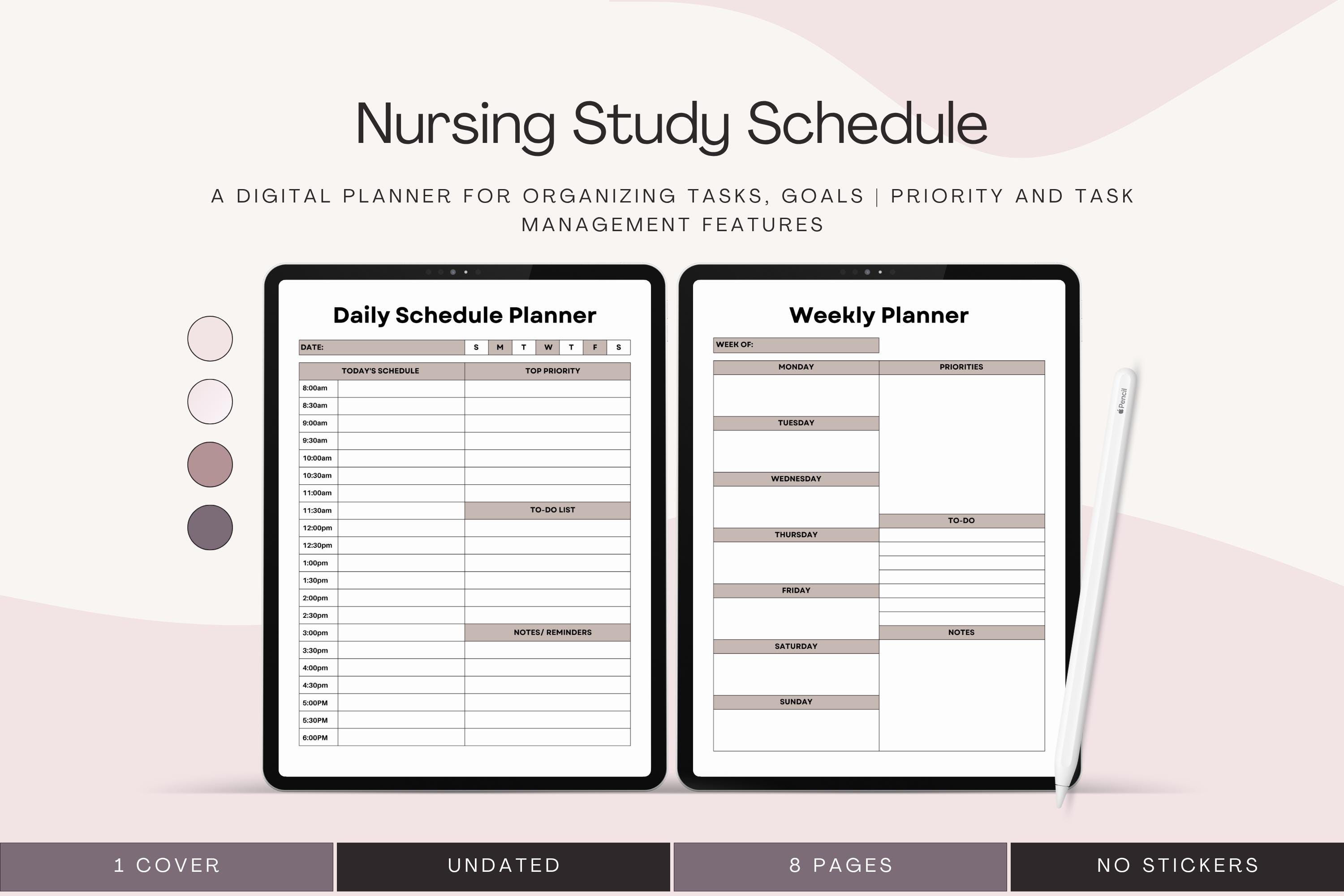 Nursing Study Schedule Printable – Weekly and Daily Planner for Nursing ...