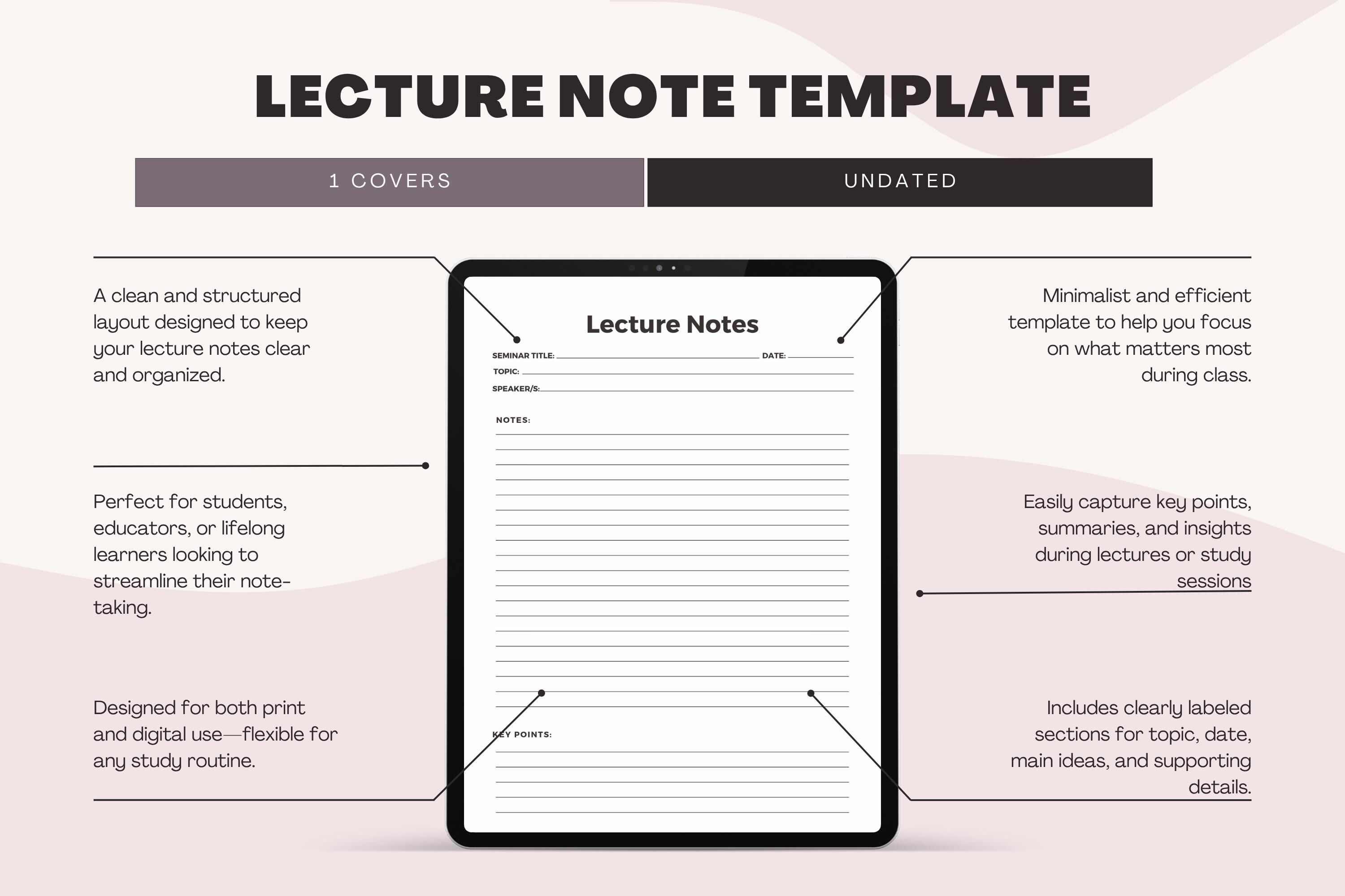 Lecture Note Template Printable – Student Note-taking PDF, Seminar ...