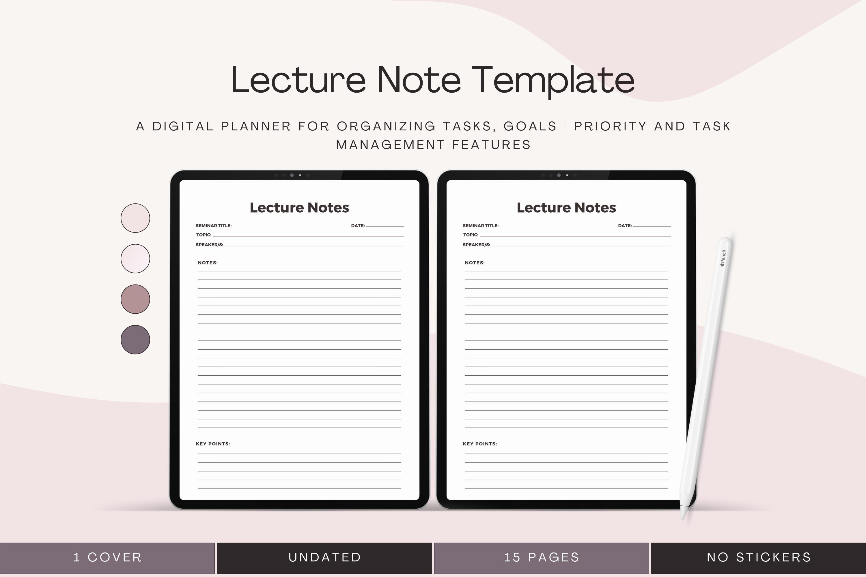 Lecture Note Template Printable – Student Note-taking PDF, Seminar ...