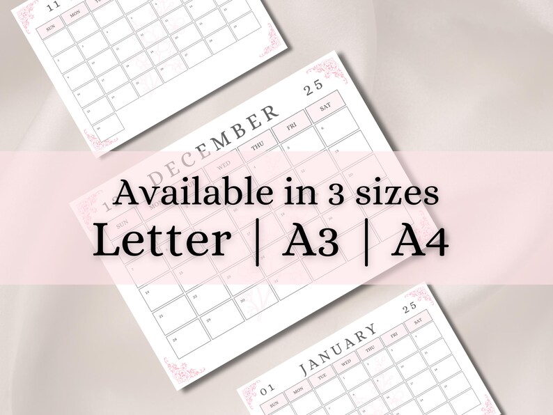 2025 Calendar | Elegant Monthly Planner Sunday & Monday Start | Cherry ...