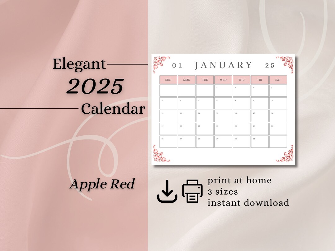 2025 Calendar | Elegant Monthly Planner Sunday & Monday Start | Apple ...