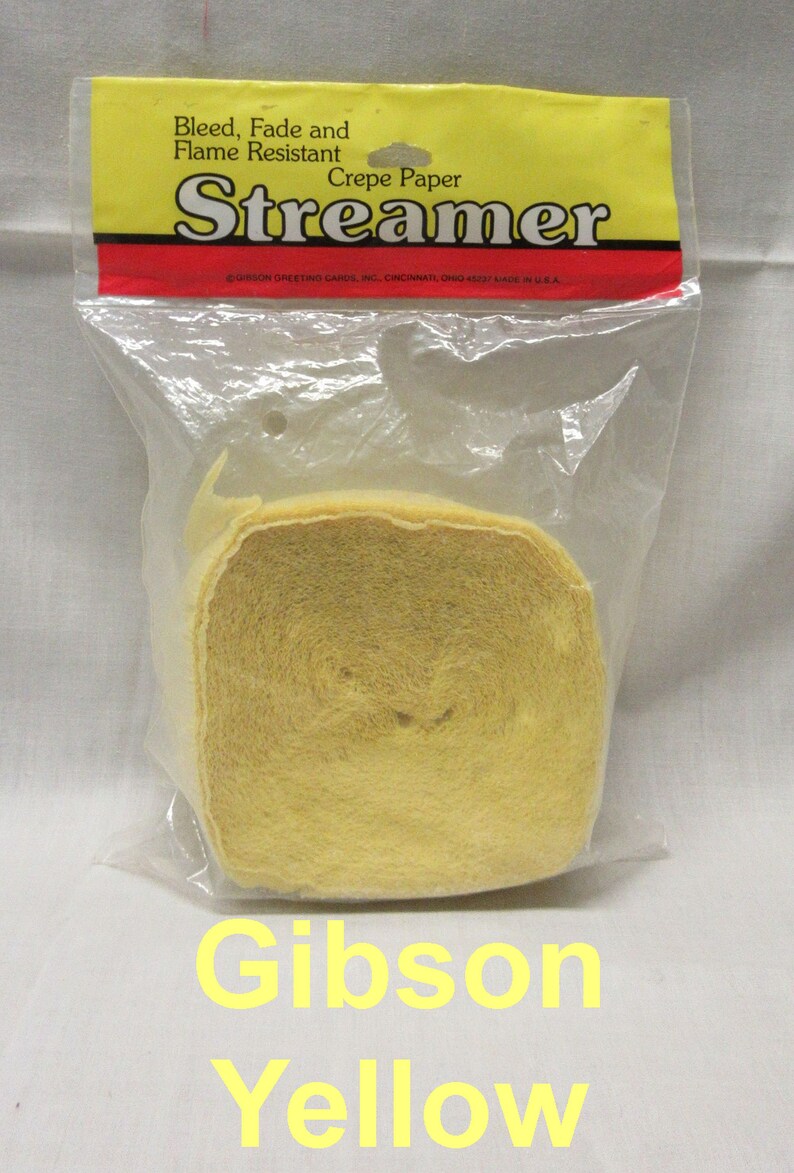 Crepe Paper Party Streamers Various Manufacturers Vintage & Non-Vintage Yellow (Gibson)