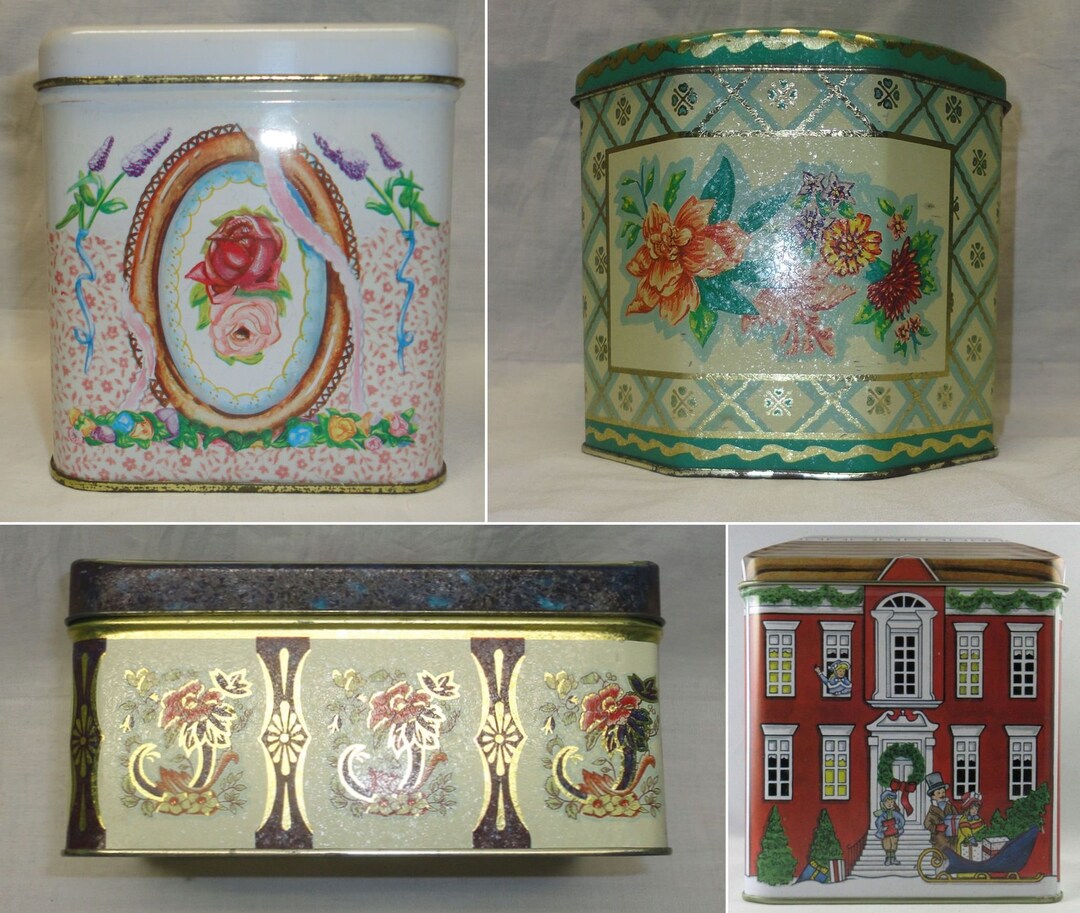 Vintage Decorative Tin Containers made by the Tin Box Co. in Taiwan or