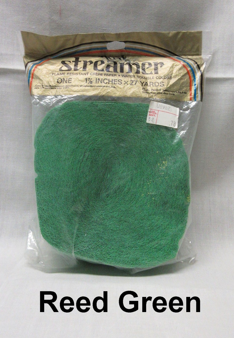 Crepe Paper Party Streamers Various Manufacturers Vintage & Non-Vintage Green (Reed)