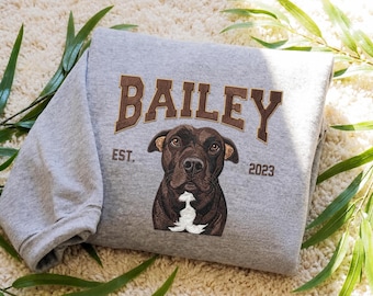 Custom Pet Portrait Embroidered Sweatshirt, Personalized Embroidered Dog Hoodie, Custom Dog Face Crewneck From Photo, Pet Lovers Gift