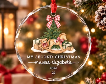 Second Christmas Glass Ornament Girl Personalized, Girls 2nd Christmas Keepsake with Name 2026, Baby Hanging Ornament Decor
