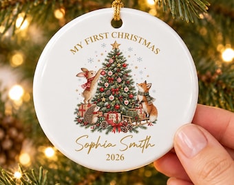Baby's First Christmas Decoration,Keepsake Christmas Bauble Gift Ceramic Ornament,Personalised Baby's 1st Christmas Decoration,New Baby Gift