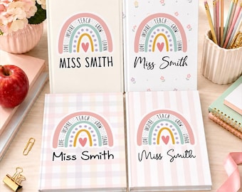 Personalized Teacher Notebook, Custom Name Journal, Back to School Gift for Teacher, Rainbow Hardcover Journal, Teacher Appreciation Gift