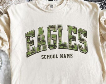 Custom School Mascot Camo Shirt, Groovy School Team Design, Football Baseball Softball Team Shirt, School Spirit Shirt