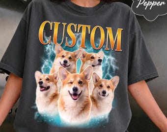 Custom Comfort Colors Vintage Bootleg Pet Shirt Pet Photo + Name Custom Dog Portrait Personalized Shirt Custom T Shirts Cat Shirt 90's Tee