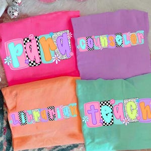 Retro School Occupation PNG Bundle, Back to School Teacher Sped Para Counselor, Preppy First Day of School Checkered Girly Png, Drawn