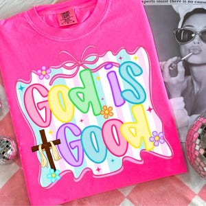 Preppy God is altijd goed png, religieuze png, trendy png, neon smiley png, millennial png, coquette png, handgeletterde png, penseelstreek
