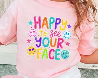 Comfort Colors® Happy To See Your Face Teacher Shirt Hand Drawn Colorful Doodle Stars Messy Glitter Teacher T-shirt Appreciation Gift Tee