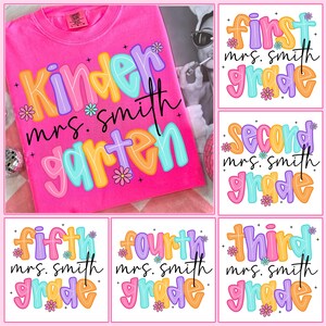 Custom Teacher Preppy Back to School Bundle PNG, Custom Teacher First Day of School, Girly Checkered Sublimation, Pre-k 1st/2nd/3rd Grade