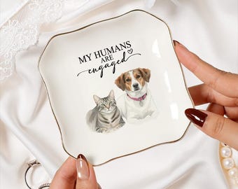 Custom Pet Portrait Ring Dish, Engagement Gift For Her, My Humans Are Getting Married, Personalized Dog Portrait Jewelry Trinket Dish