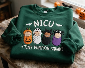 Embroidered NICU Nurse Halloween Sweatshirt, Tiny Pumpkin Squad Shirt, Spooky Season NICU Embroidered Tee