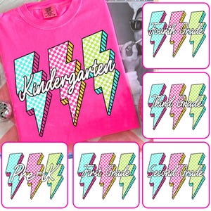 Retro Back to School PNG Neon Disstressed Bundle, Coquette Kindergarten Pre-K 1st 2nd 3rd 4th Grade Png, Girly Pink Bow, Hand Drawn,Colorful