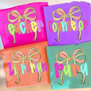 School Occupation Colorful PNG Bundle, Neon Checkered Back to School Teacher Sped Para Counselor, Preppy First Day of School Png, Hand Drawn