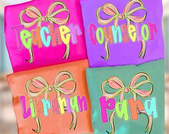 School Occupation Colorful PNG Bundle, Neon Checkered Back to School Teacher Sped Para Counselor, Preppy First Day of School Png, Hand Drawn