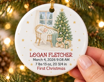 Baby's First Christmas Ornament, Personalized Birth Stats Ornament, Custom Newborn Keepsake with Baby Name, New Baby Gift, Christmas 2026