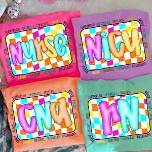 Checkered Neon Nurse Word Art Png Bundle, Nurse Subway Art Cricut File, Nurse ICU/ RN/ CNA Sublimation Design, Nurse Week Gift, Colorful