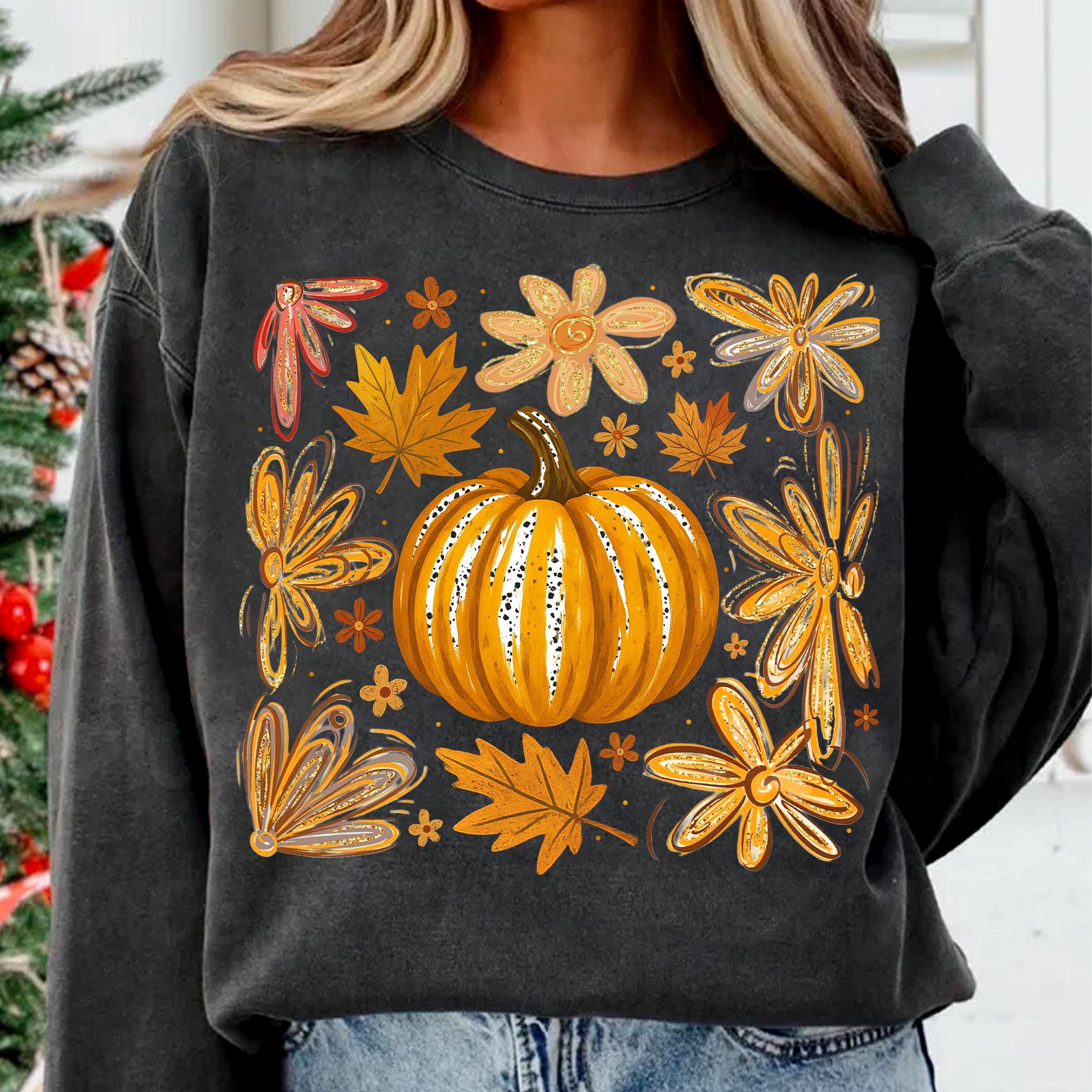 Glitter Boho Fall Floral Pumpkin, Autumn Pumpkin Floral, Glitter Fall Png, Fall Flower Pumpkin, Fall Leaf Png, Glitter Pumpkin Shirt Design