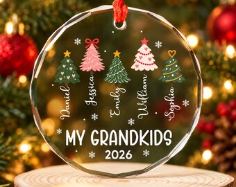 Custom Grandkids Names Glass Christmas Ornament, Grandparent Glass Christmas Ornament, Gifts for Papa Nana, Family Keepsake, Xmas Gifts