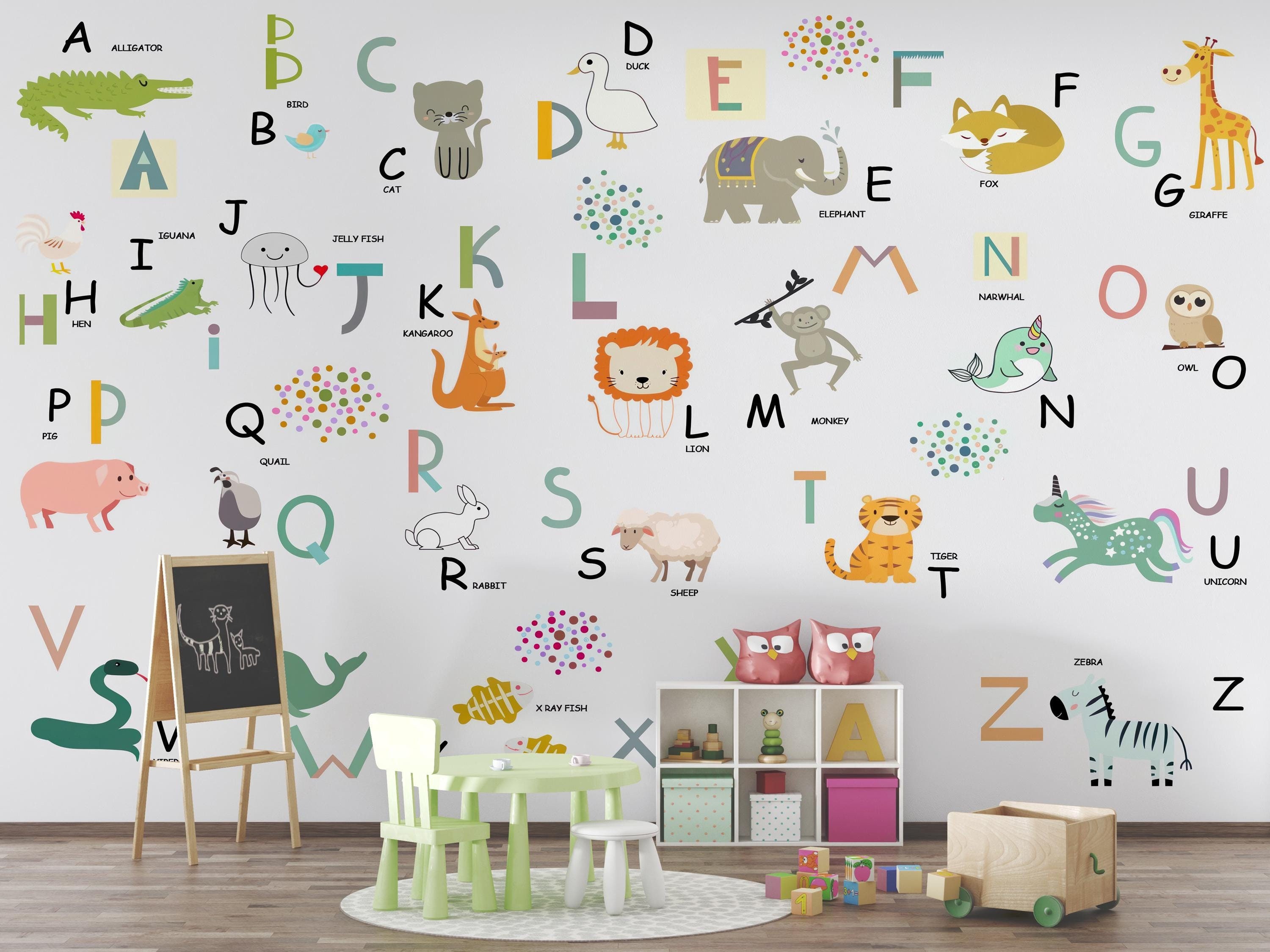 Colorful Alphabet Animals Wallpaper – Educational Peel and Stick Wall ...