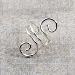 Double Swirl Ear Cuff, 18 Gauge Silver Plated Wire, Handmade, Adjustable, Right or Left Side, Conch, No Piercing