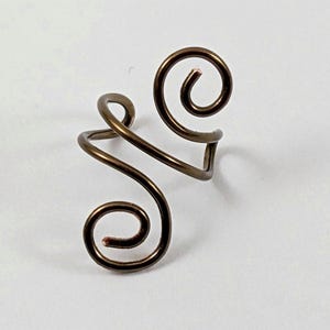 Double Swirl Ear Cuff, 18 Gauge Vintage Bronze Finished Copper Wire, Handmade, Adjustable, Right or Left Side, Conch, No Piercing