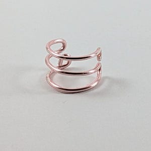 Triple Row Ear Cuff, 18 Gauge Rose Gold Finished Silver Plated Copper Wire, Handmade, Adjustable, Right or Left Side, Conch, No Piercing