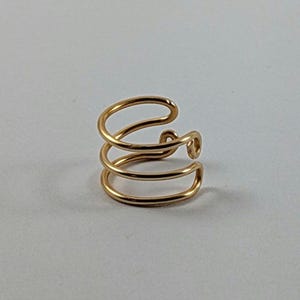 Triple Row Ear Cuff, 18 Gauge Gold Finished Silver Plated Copper Wire, Handmade, Adjustable, Right or Left Side, Conch, No Piercing