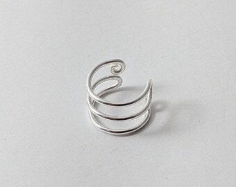 thumbnail interactive-video image 1 of Pair Of 925 Silver Plated Three Lines Ear Cuffs - Wire Wrap, No Piercing Needed (Style S1) 1 of 3