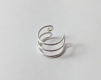Pair Of 925 Silver Plated Three Lines Ear Cuffs - Wire Wrap, No Piercing Needed (Style S1)