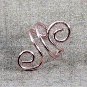 Double Swirl Ear Cuff, 18 Gauge Rose Gold Finished Silver Plated Wire, Handmade, Adjustable, Right or Left Side, Conch, No Piercing