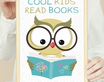 COOL kids read books, Kids Wall Decor, Playroom Reading book, Book Lover Gift, Classroom Printable, read Quote Sign, School Decor, kids art